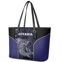 New Zealand Aotearoa Leather Tote Bag Blue Marlin Fishing Maori Pattern LT05 - Polynesian Pride