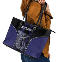 New Zealand Aotearoa Leather Tote Bag Blue Marlin Fishing Maori Pattern LT05 - Polynesian Pride