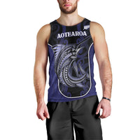 Personalised New Zealand Aotearoa Men Tank Top Blue Marlin Fishing Maori Pattern LT05 - Polynesian Pride