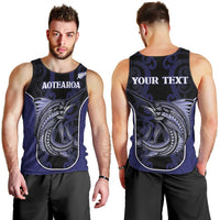 Personalised New Zealand Aotearoa Men Tank Top Blue Marlin Fishing Maori Pattern LT05 - Polynesian Pride