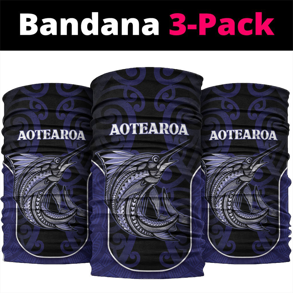 New Zealand Aotearoa Neck Gaiter Blue Marlin Fishing Maori Pattern LT05 package One Size: 25*50cm Black - Polynesian Pride