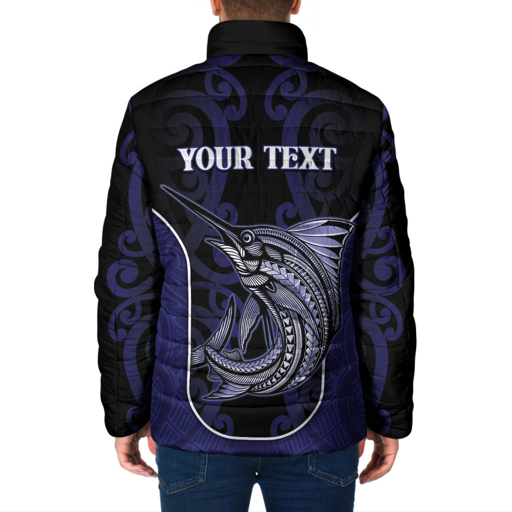 Personalised New Zealand Aotearoa Padded Jacket Blue Marlin Fishing Maori Pattern LT05 - Polynesian Pride