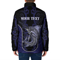 Personalised New Zealand Aotearoa Padded Jacket Blue Marlin Fishing Maori Pattern LT05 - Polynesian Pride