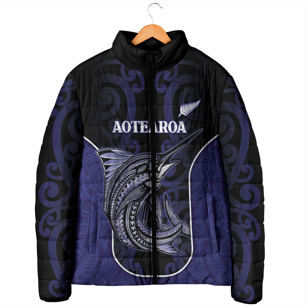 Personalised New Zealand Aotearoa Padded Jacket Blue Marlin Fishing Maori Pattern LT05 - Polynesian Pride