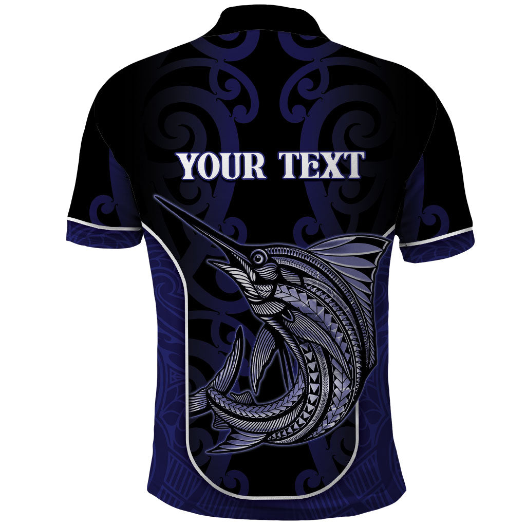 Personalised New Zealand Aotearoa Polo Shirt Blue Marlin Fishing Maori Pattern LT05 - Polynesian Pride
