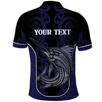 Personalised New Zealand Aotearoa Polo Shirt Blue Marlin Fishing Maori Pattern LT05 - Polynesian Pride