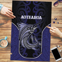 New Zealand Aotearoa Puzzle Blue Marlin Fishing Maori Pattern LT05 Black - Polynesian Pride
