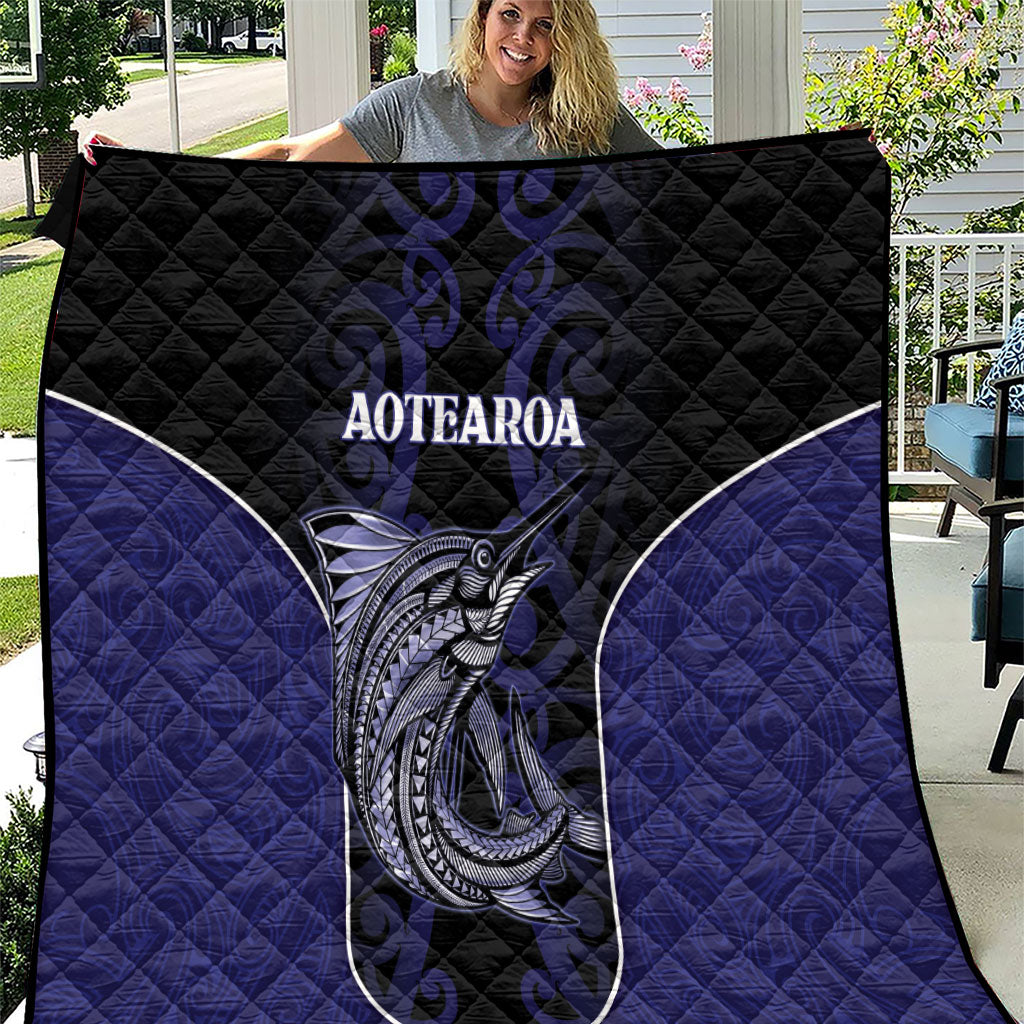New Zealand Aotearoa Quilt Blue Marlin Fishing Maori Pattern LT05 Black - Polynesian Pride