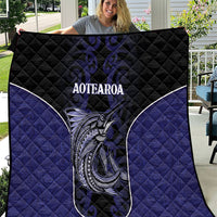 New Zealand Aotearoa Quilt Blue Marlin Fishing Maori Pattern LT05 Black - Polynesian Pride
