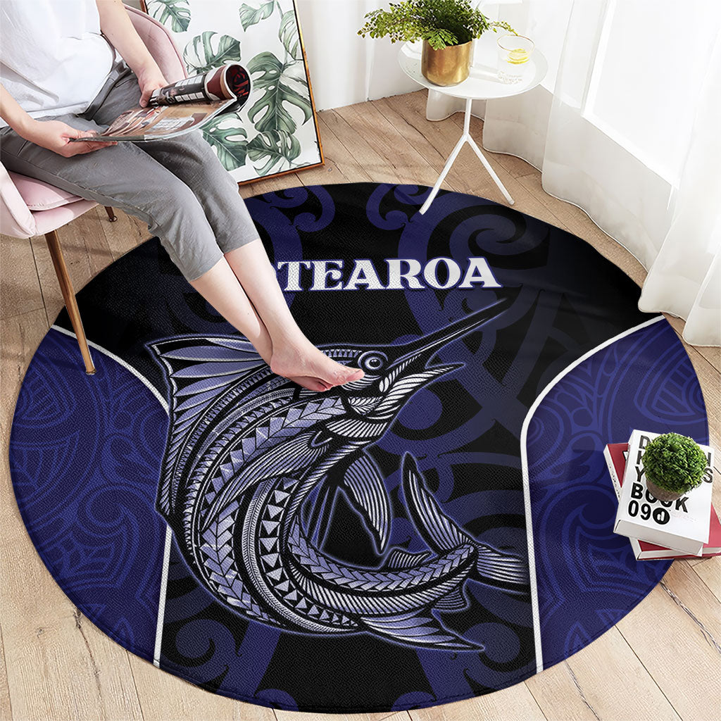 New Zealand Aotearoa Round Carpet Blue Marlin Fishing Maori Pattern