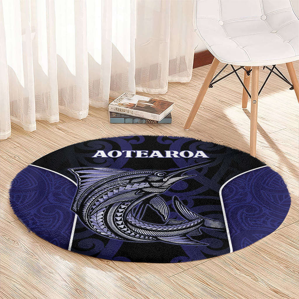 New Zealand Aotearoa Round Carpet Blue Marlin Fishing Maori Pattern