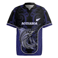 Personalised New Zealand Aotearoa Rugby Jersey Blue Marlin Fishing Maori Pattern
