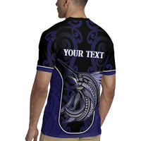Personalised New Zealand Aotearoa Rugby Jersey Blue Marlin Fishing Maori Pattern