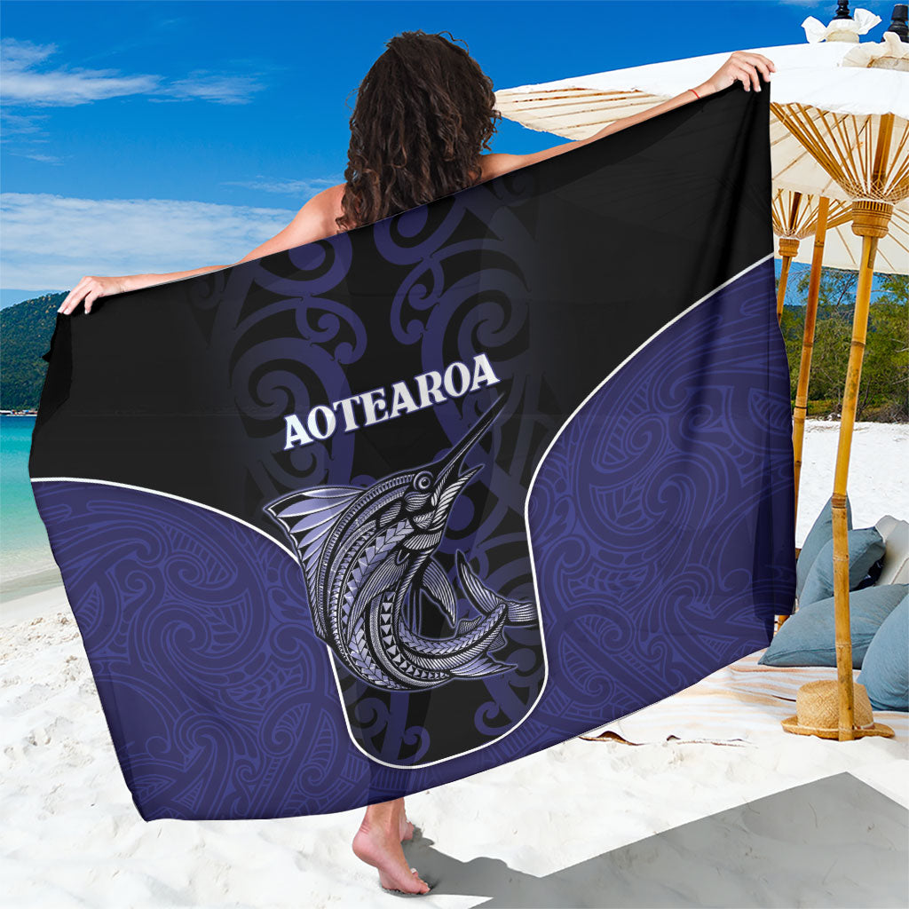New Zealand Aotearoa Sarong Blue Marlin Fishing Maori Pattern LT05 One Size 44 x 66 inches Black - Polynesian Pride