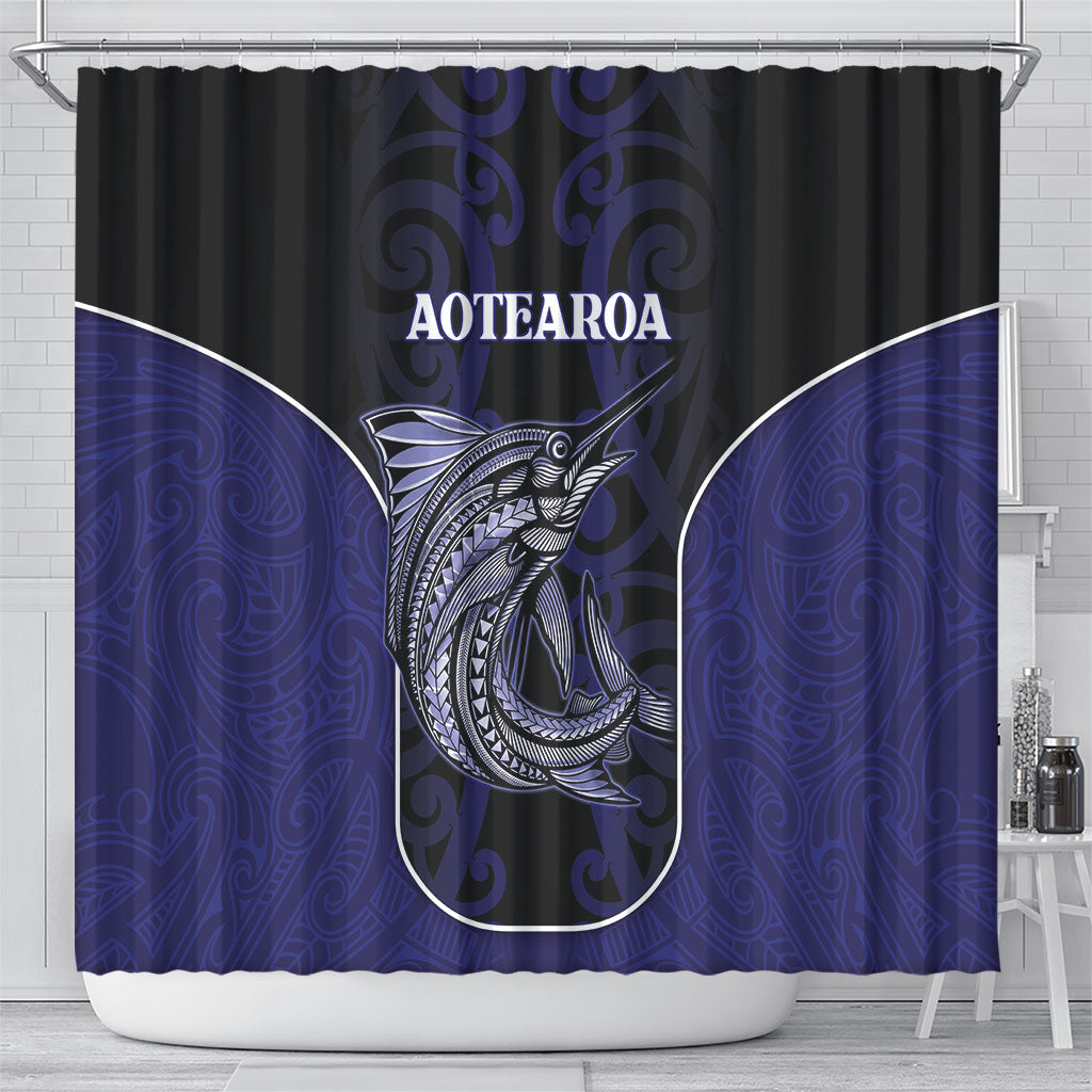 New Zealand Aotearoa Shower Curtain Blue Marlin Fishing Maori Pattern LT05 - Polynesian Pride