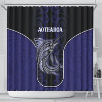 New Zealand Aotearoa Shower Curtain Blue Marlin Fishing Maori Pattern LT05 - Polynesian Pride