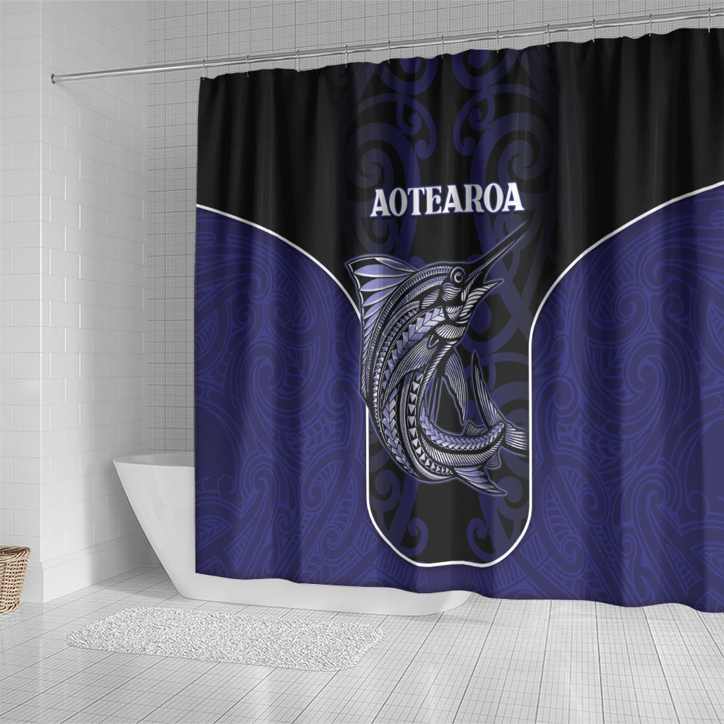 New Zealand Aotearoa Shower Curtain Blue Marlin Fishing Maori Pattern LT05 - Polynesian Pride