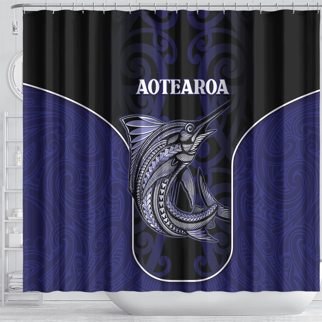 New Zealand Aotearoa Shower Curtain Blue Marlin Fishing Maori Pattern LT05 - Polynesian Pride
