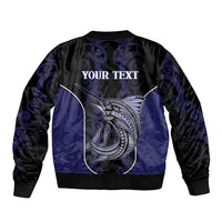 Personalised New Zealand Aotearoa Sleeve Zip Bomber Jacket Blue Marlin Fishing Maori Pattern LT05 - Polynesian Pride