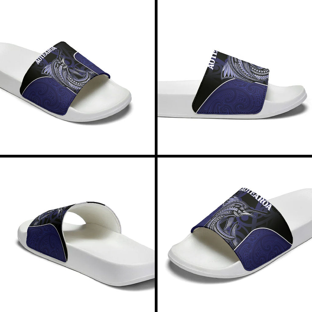 New Zealand Aotearoa Slide Sandals Blue Marlin Fishing Maori Pattern LT05 - Polynesian Pride