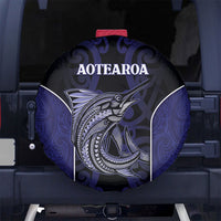 New Zealand Aotearoa Spare Tire Cover Blue Marlin Fishing Maori Pattern LT05 No hole Black - Polynesian Pride