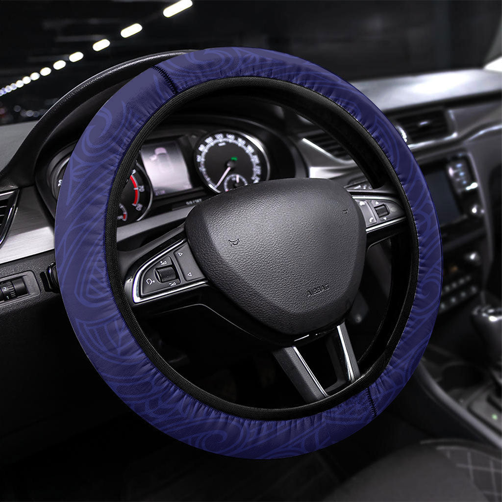 New Zealand Aotearoa Steering Wheel Cover Blue Marlin Fishing Maori Pattern LT05 Universal Fit Black - Polynesian Pride