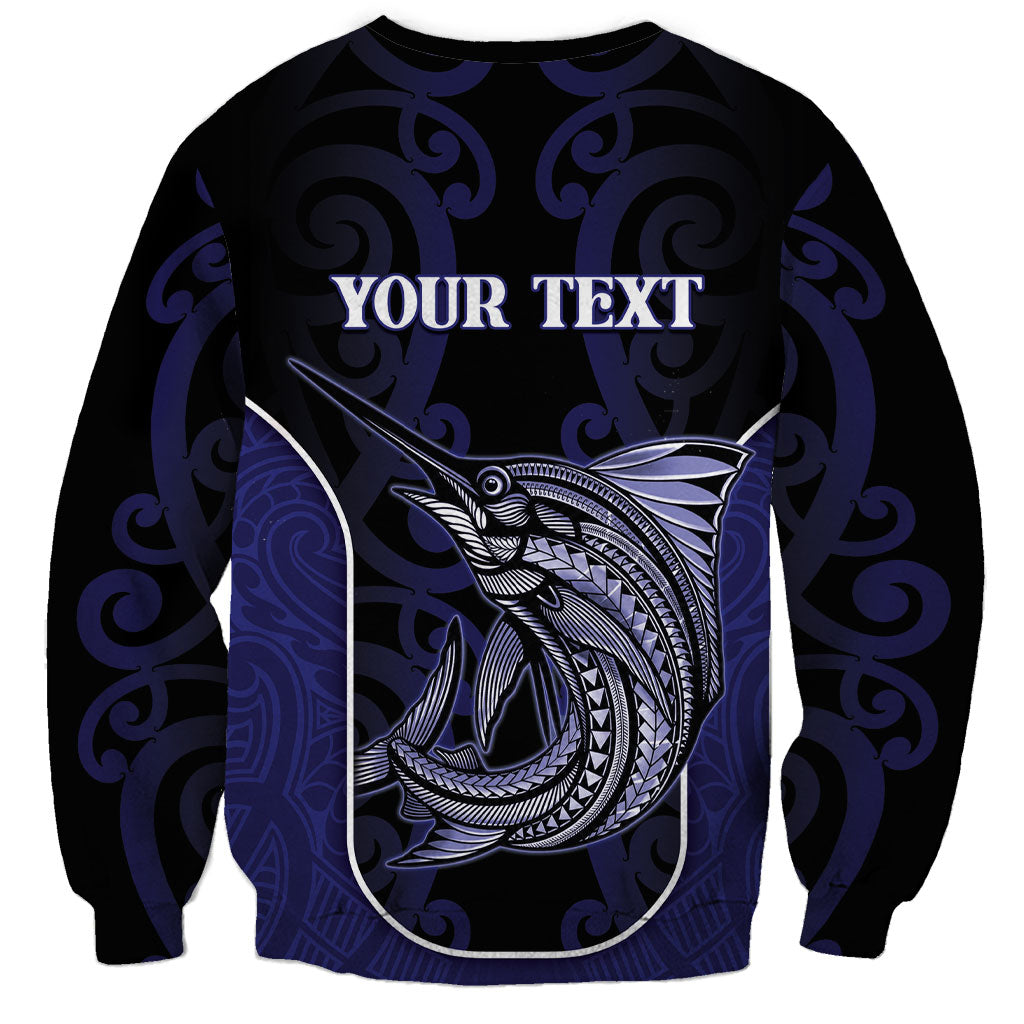 Personalised New Zealand Aotearoa Sweatshirt Blue Marlin Fishing Maori Pattern LT05 - Polynesian Pride