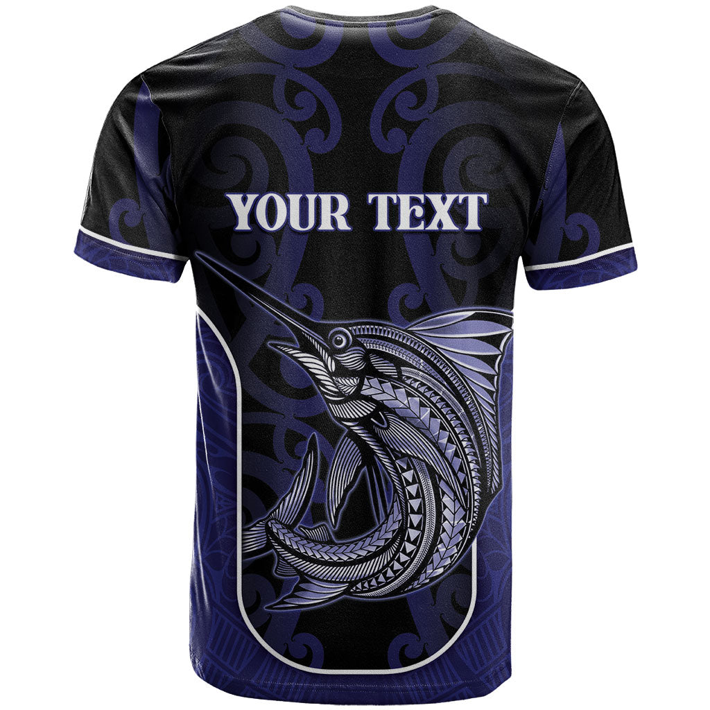 Personalised New Zealand Aotearoa T Shirt Blue Marlin Fishing Maori Pattern LT05 - Polynesian Pride