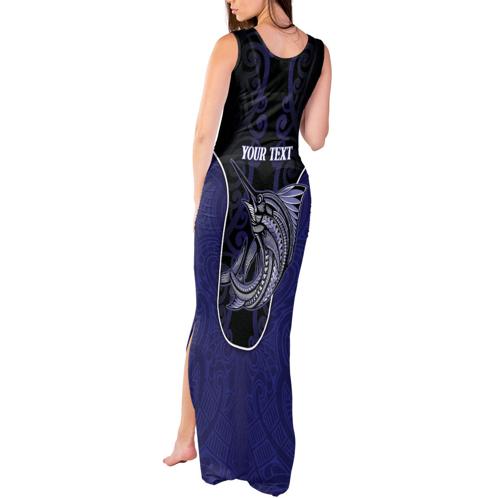 Personalised New Zealand Aotearoa Tank Maxi Dress Blue Marlin Fishing Maori Pattern LT05 - Polynesian Pride