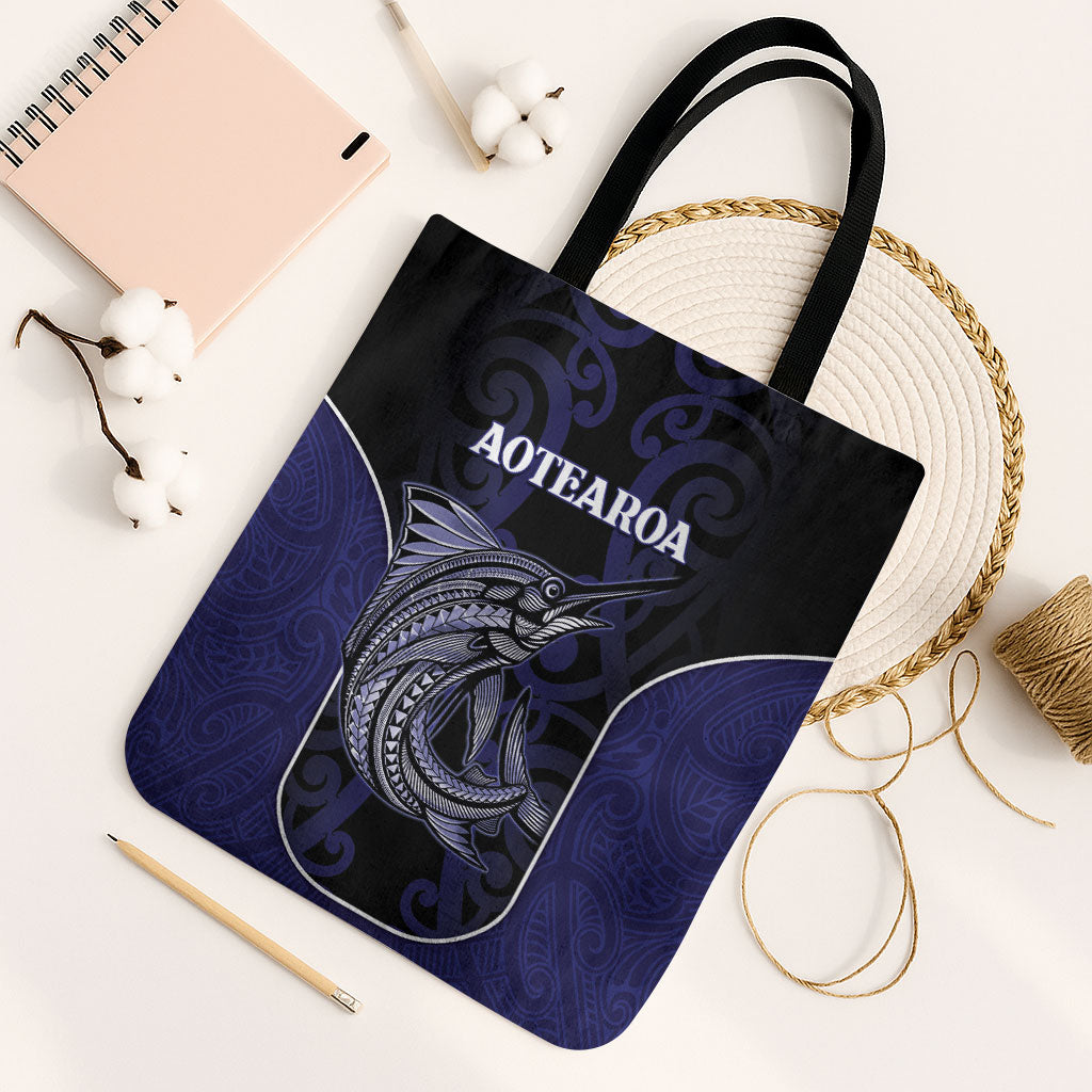 New Zealand Aotearoa Tote Bag Blue Marlin Fishing Maori Pattern LT05 Black Strap One Size Black - Polynesian Pride