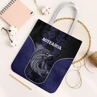 New Zealand Aotearoa Tote Bag Blue Marlin Fishing Maori Pattern LT05 White Strap One Size Black - Polynesian Pride
