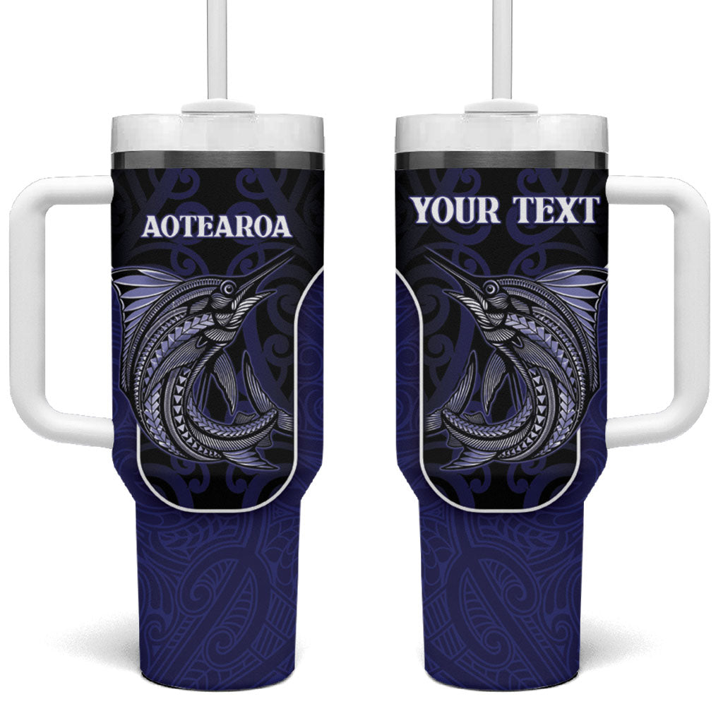 Personalised New Zealand Aotearoa Tumbler With Handle Blue Marlin Fishing Maori Pattern
