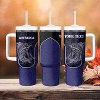 Personalised New Zealand Aotearoa Tumbler With Handle Blue Marlin Fishing Maori Pattern