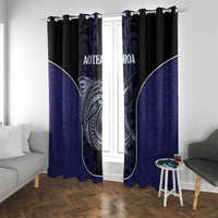 New Zealand Aotearoa Window Curtain Blue Marlin Fishing Maori Pattern LT05 With Grommets Black - Polynesian Pride