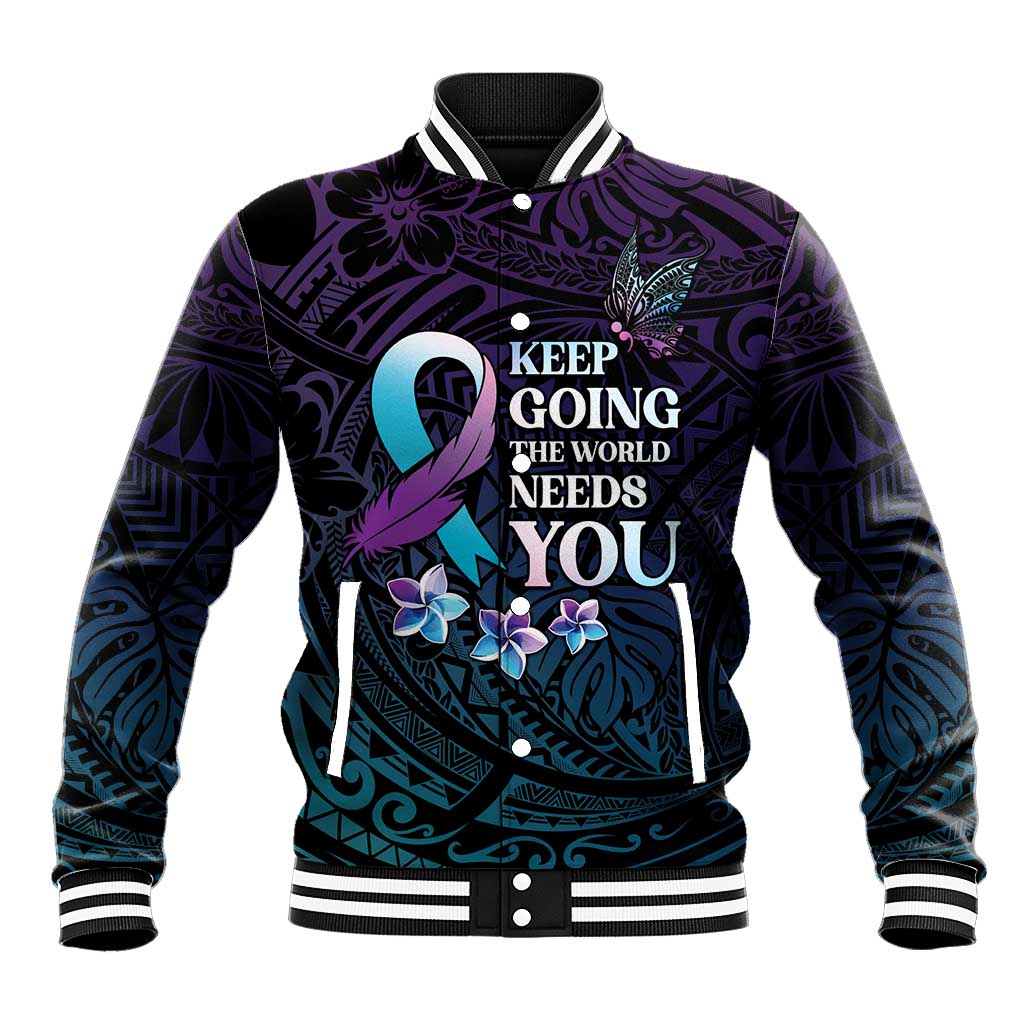 Polynesia Suicide Prevention Awareness Baseball Jacket Keep Going The World Needs You
