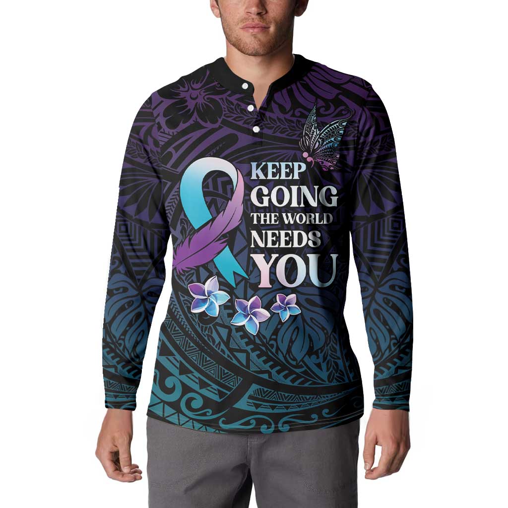 Polynesia Suicide Prevention Awareness Button Sweatshirt Keep Going The World Needs You