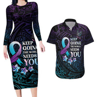 Polynesia Suicide Prevention Awareness Couples Matching Long Sleeve Bodycon Dress and Hawaiian Shirt Keep Going The World Needs You LT05 Purple - Polynesian Pride