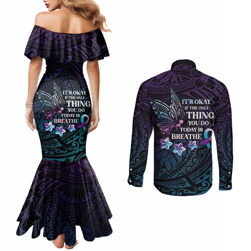 Polynesia Suicide Prevention Awareness Couples Matching Mermaid Dress and Long Sleeve Button Shirt Keep Going The World Needs You LT05 - Polynesian Pride
