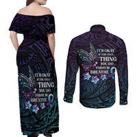 Polynesia Suicide Prevention Awareness Couples Matching Off Shoulder Maxi Dress and Long Sleeve Button Shirt Keep Going The World Needs You LT05 - Polynesian Pride