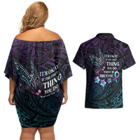 Polynesia Suicide Prevention Awareness Couples Matching Off Shoulder Short Dress and Hawaiian Shirt Keep Going The World Needs You LT05 - Polynesian Pride