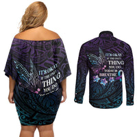 Polynesia Suicide Prevention Awareness Couples Matching Off Shoulder Short Dress and Long Sleeve Button Shirt Keep Going The World Needs You LT05 - Polynesian Pride