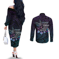 Polynesia Suicide Prevention Awareness Couples Matching Off The Shoulder Long Sleeve Dress and Long Sleeve Button Shirt Keep Going The World Needs You LT05 - Polynesian Pride