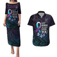 Polynesia Suicide Prevention Awareness Couples Matching Puletasi and Hawaiian Shirt Keep Going The World Needs You LT05 Purple - Polynesian Pride