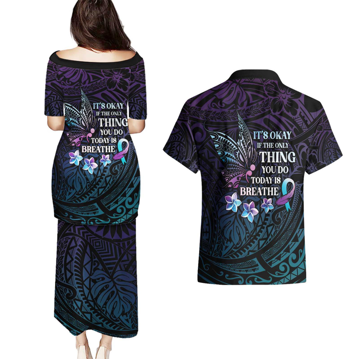 Polynesia Suicide Prevention Awareness Couples Matching Puletasi and Hawaiian Shirt Keep Going The World Needs You LT05 - Polynesian Pride