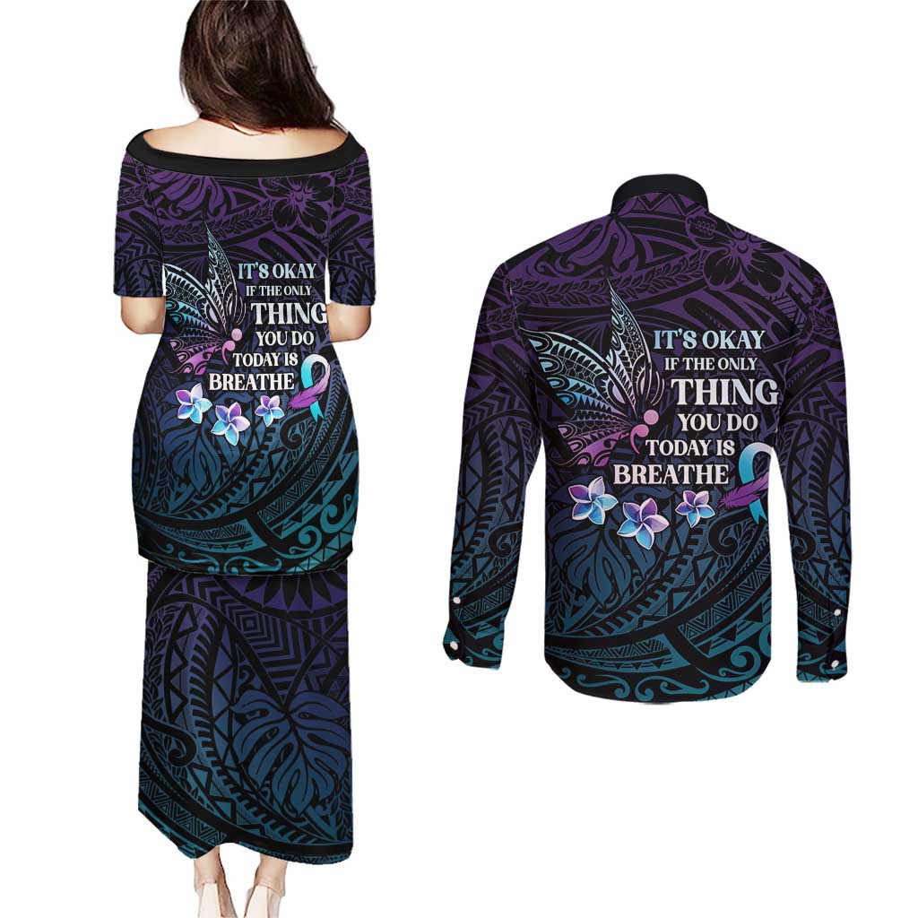 Polynesia Suicide Prevention Awareness Couples Matching Puletasi and Long Sleeve Button Shirt Keep Going The World Needs You LT05 - Polynesian Pride