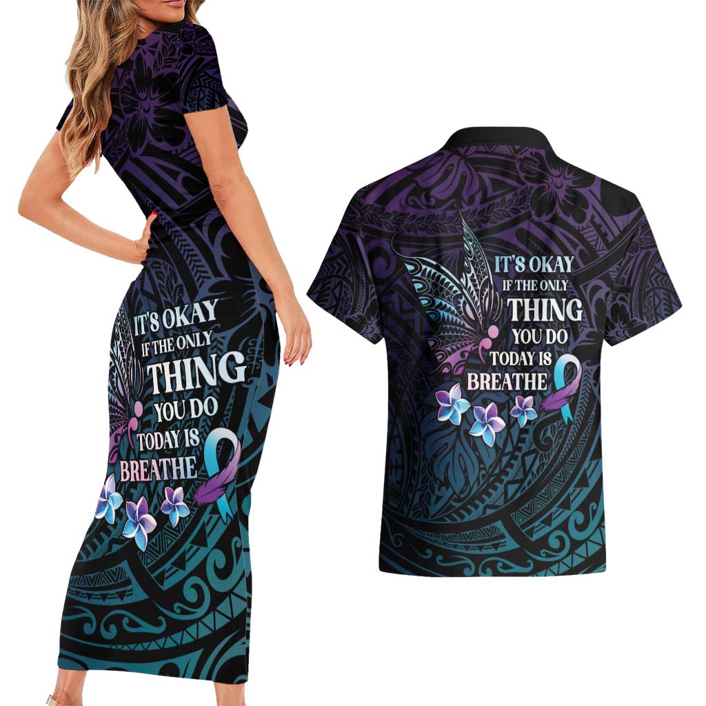 Polynesia Suicide Prevention Awareness Couples Matching Short Sleeve Bodycon Dress and Hawaiian Shirt Keep Going The World Needs You LT05 - Polynesian Pride