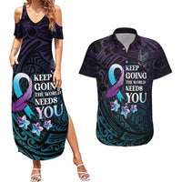 Polynesia Suicide Prevention Awareness Couples Matching Summer Maxi Dress and Hawaiian Shirt Keep Going The World Needs You LT05 Purple - Polynesian Pride