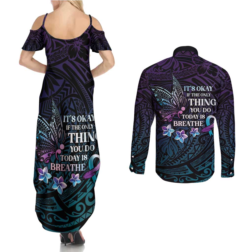 Polynesia Suicide Prevention Awareness Couples Matching Summer Maxi Dress and Long Sleeve Button Shirt Keep Going The World Needs You LT05 - Polynesian Pride