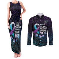 Polynesia Suicide Prevention Awareness Couples Matching Tank Maxi Dress and Long Sleeve Button Shirt Keep Going The World Needs You LT05 Purple - Polynesian Pride