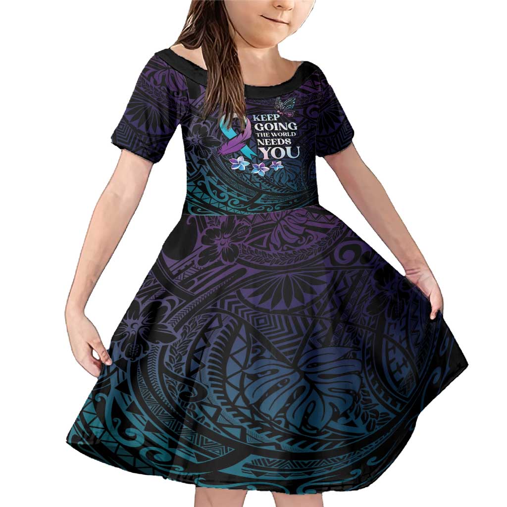 Polynesia Suicide Prevention Awareness Family Matching Mermaid Dress and Hawaiian Shirt Keep Going The World Needs You LT05 Daughter's Dress Purple - Polynesian Pride
